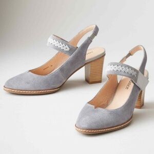 Sundance Eden Path Suede Slingback Block Heels Gray 39 Woven Strap shoes 8.5